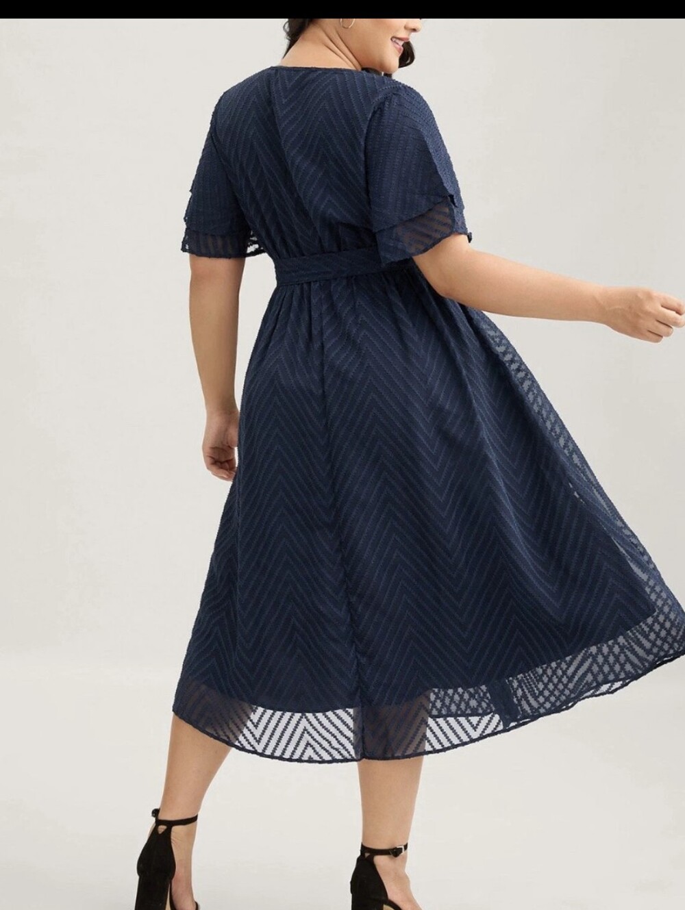 NWT Size 28/5X BloomChic Texture Tiered Ruffle Sleeve See Through Dress Blue - Picture 4 of 13